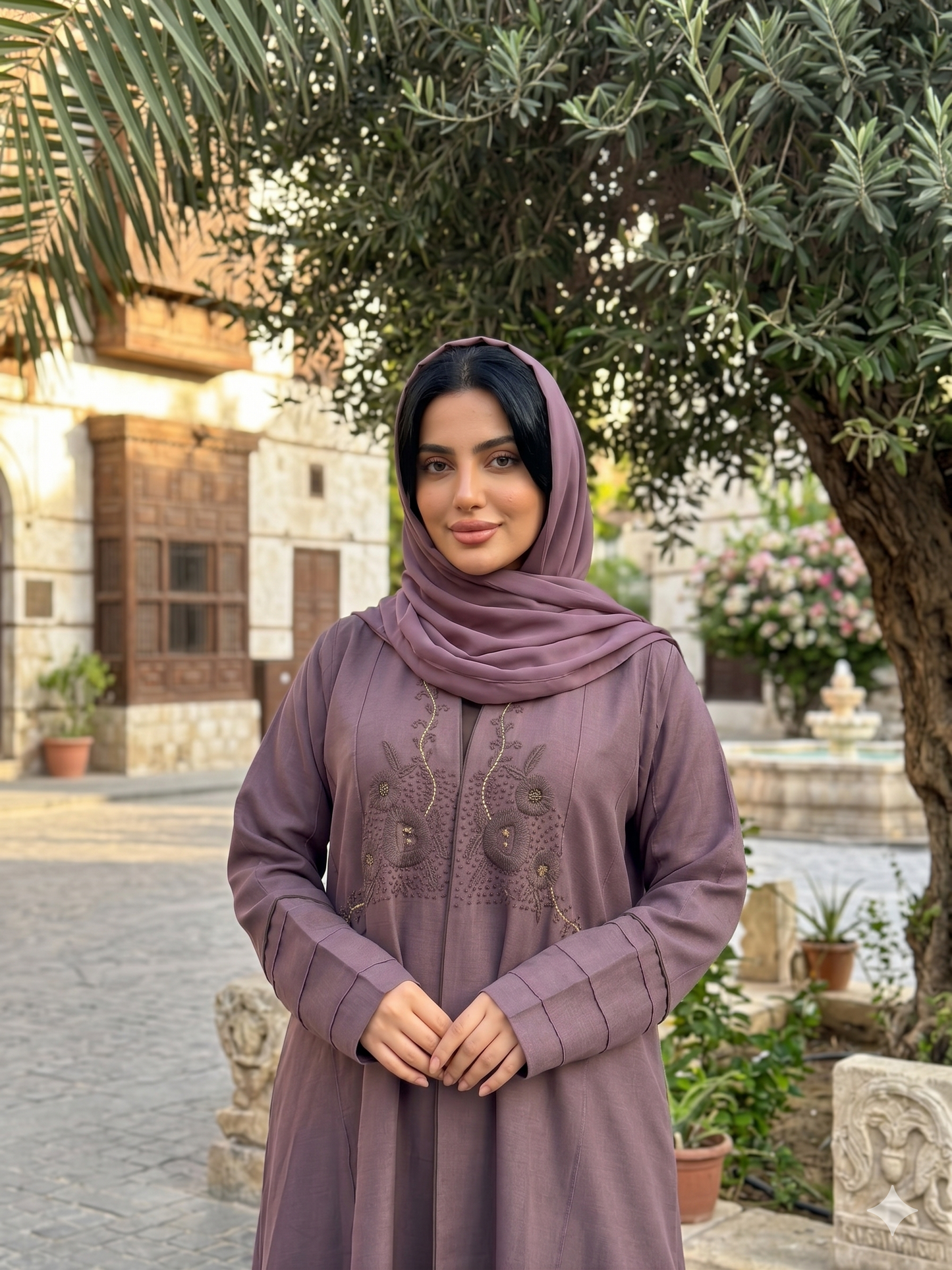 عبايه من اللنن الطبيعي باللون البنفسجي