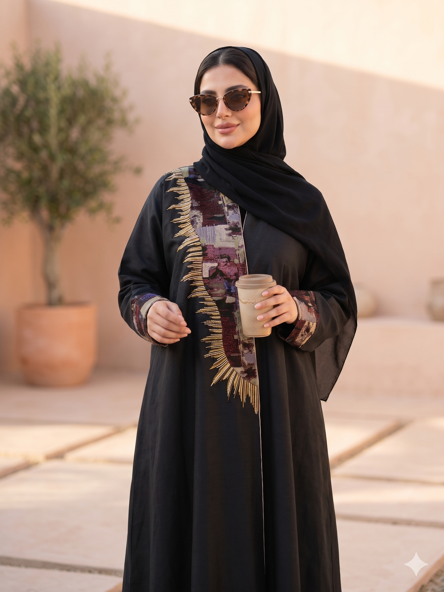 عبايه من اللنن الطبيعي باللون الرمادي الغامق