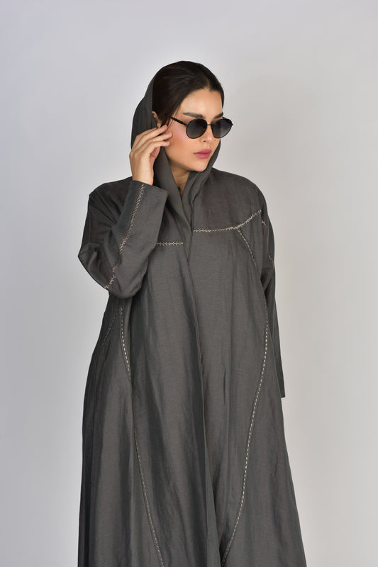 عباية من اللنن الطبيعي باللون الرمادي الغامق