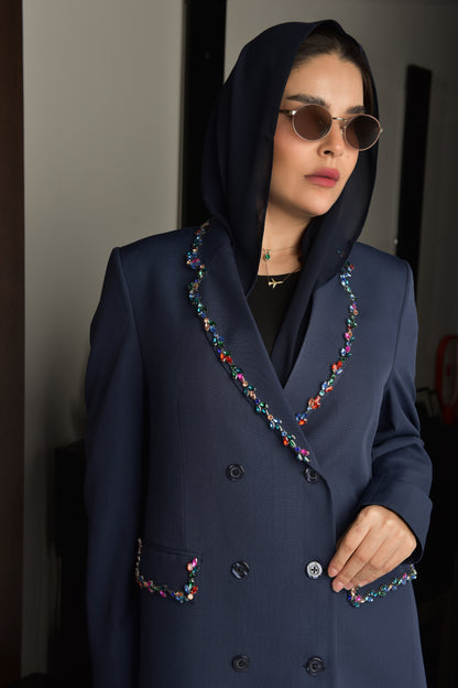 بليزر كريب كحلي مع كريستال ملون