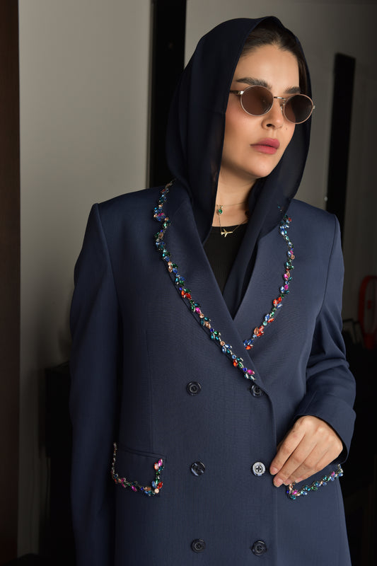 بليزر كريب كحلي مع كريستال ملون