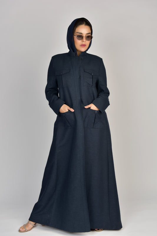 بليزر لنن لون كحلي بجيوب