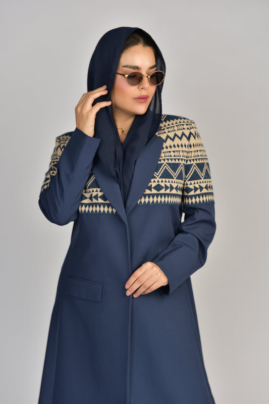 بليزر من قماش الكتان الصيفي باالون الازرق