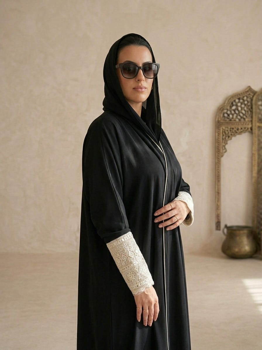 عباية كلوش باللون الاسود والابيض