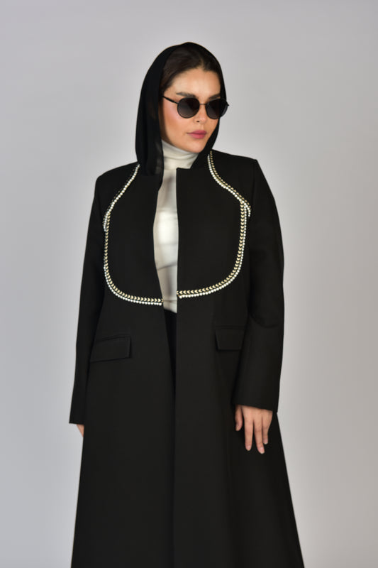 بليزر كريب اسود مع اللؤلؤ