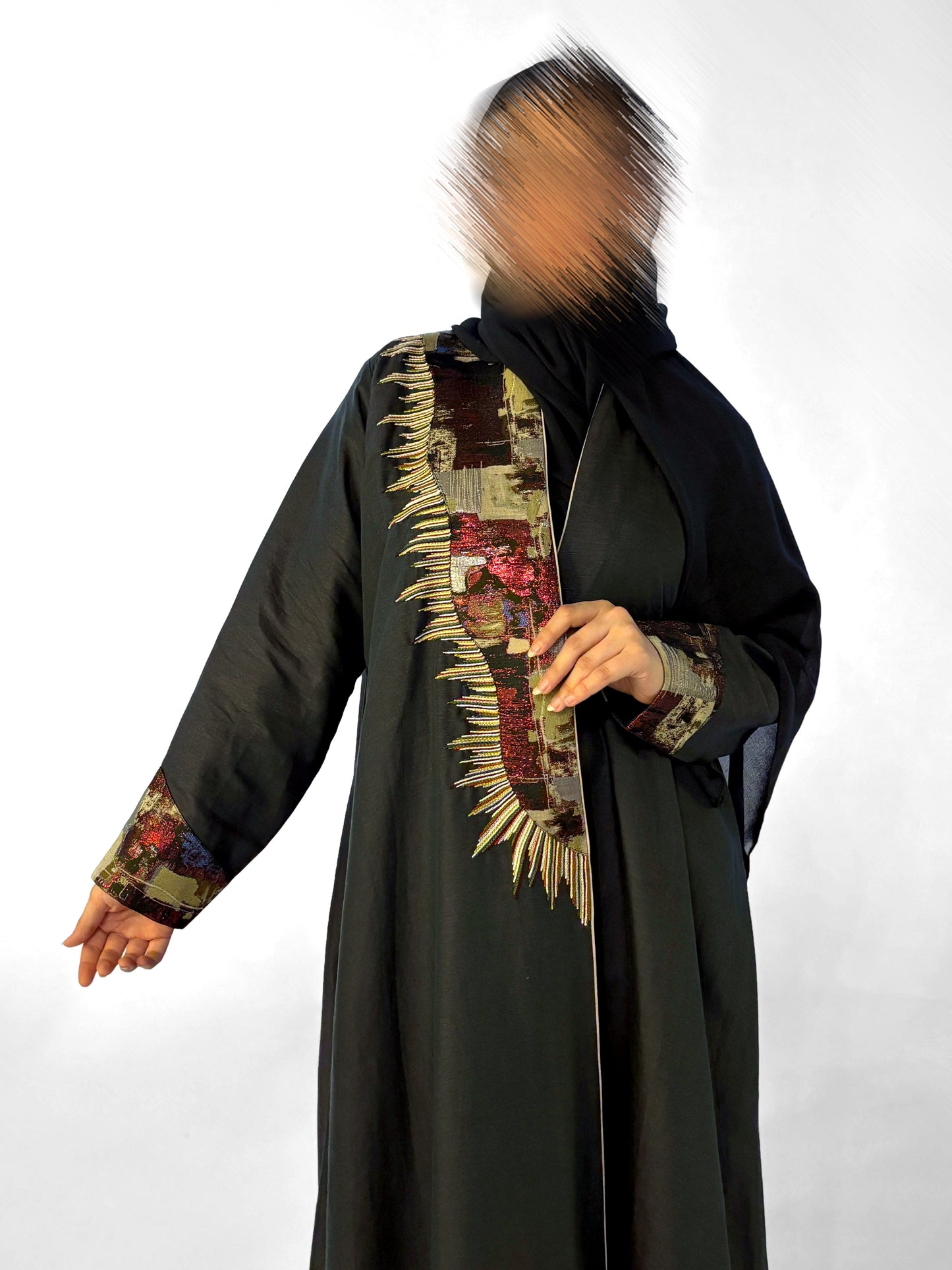 عبايه من اللنن الطبيعي باللون الرمادي الغامق