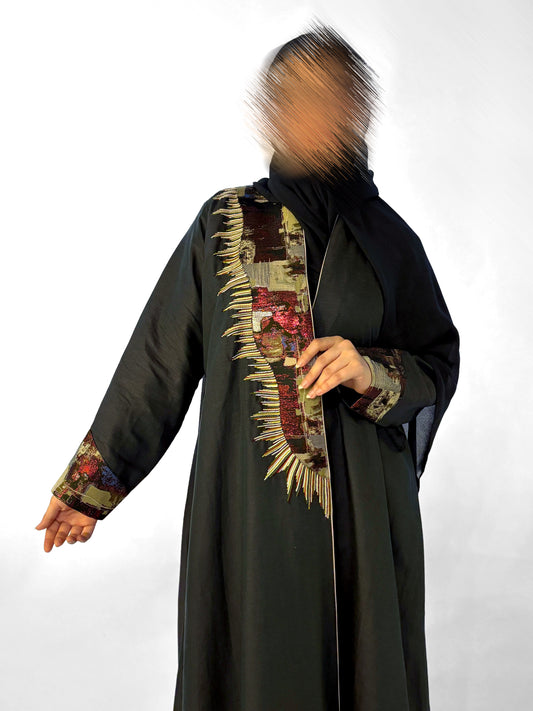 عبايه من اللنن الطبيعي باللون الرمادي الغامق