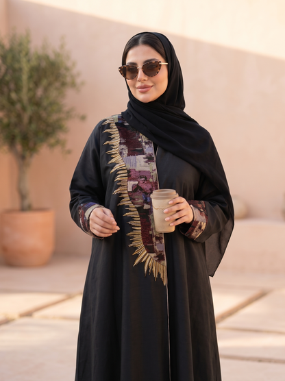 عبايه من اللنن الطبيعي باللون الرمادي الغامق
