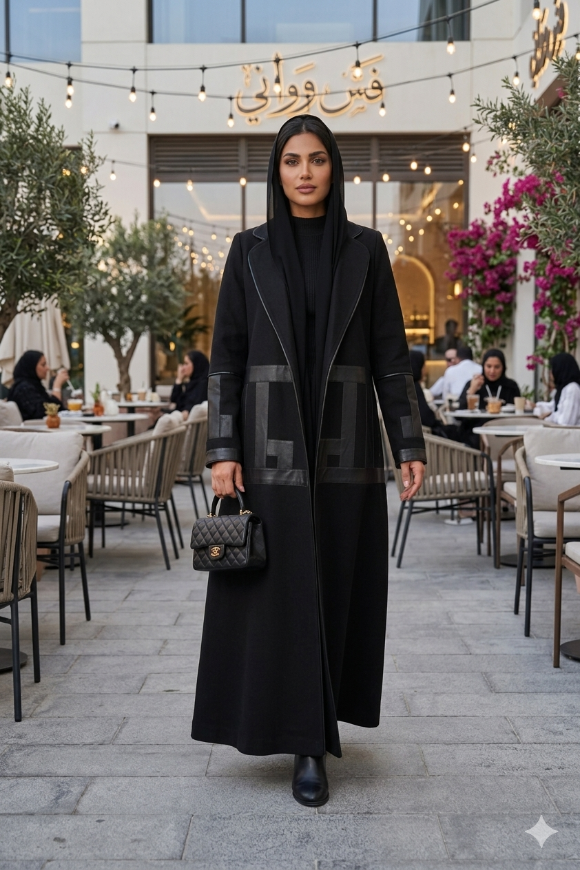 بليزر كريب اسود مع جلد اسود