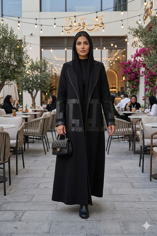 بليزر كريب اسود مع جلد اسود