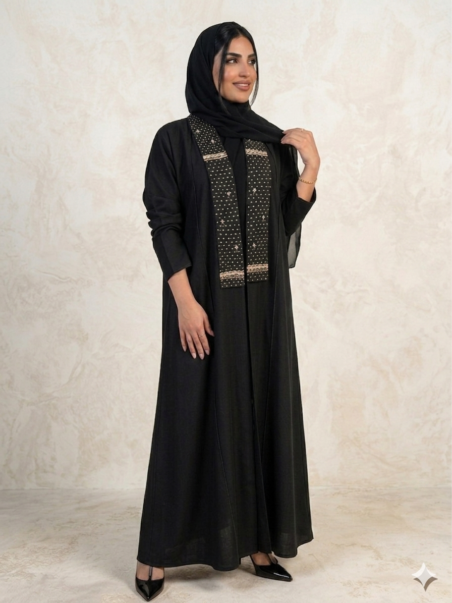 عبايه من اللنن الطبيعي باللون الاسود