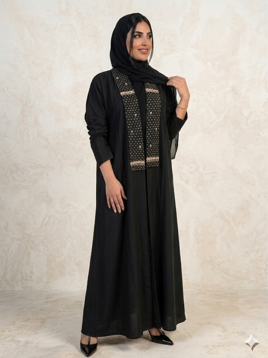 عبايه من اللنن الطبيعي باللون الاسود
