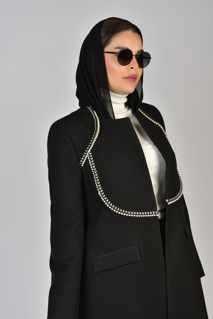 بليزر كريب اسود مع اللؤلؤ